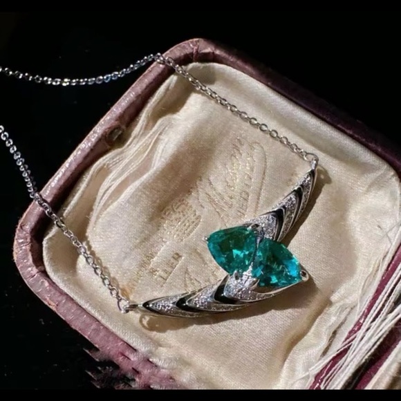 Gorgeous triangular cut tourmaline crystal 3.2CT pendant silver necklace SKU#T29 - Picture 1 of 13